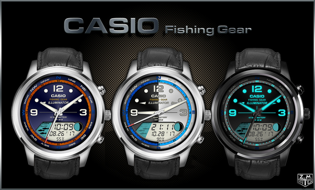 how to set analog time on casio fishing gear watch