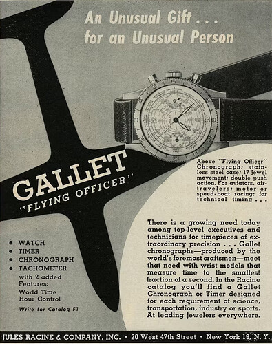 Gallet Flying Officer Advertisement in Fortune Magazine
